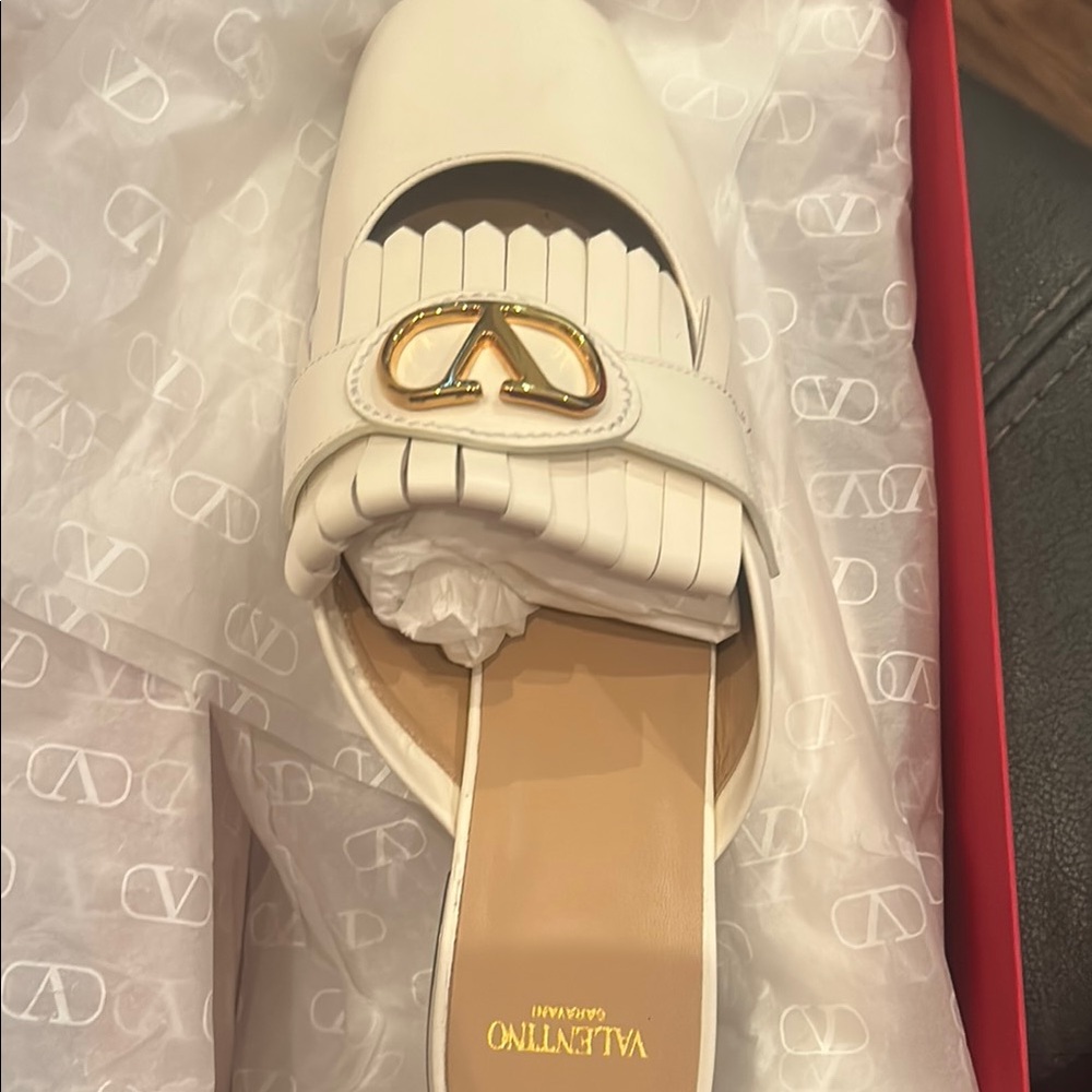 Valentino White and Gold Mules Elegant Design